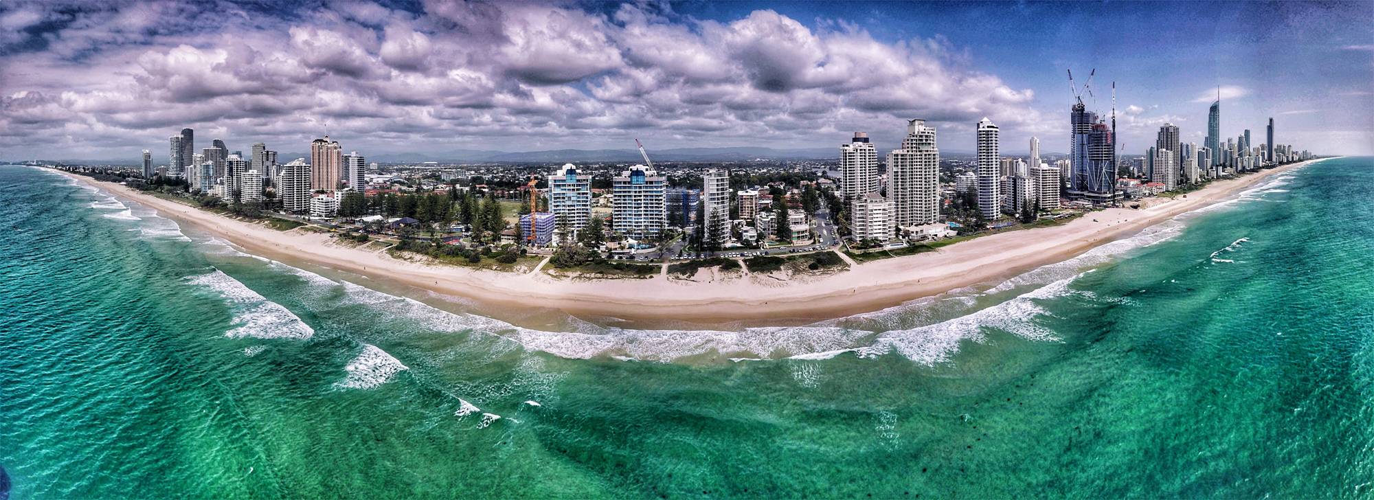 Surfers Paradise beach and skyline on the Gold Coast, seen from the air